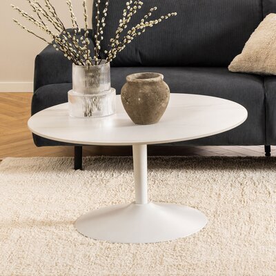 Table basse ronde 90x90x45 cm en céramique blanche - MIRRA