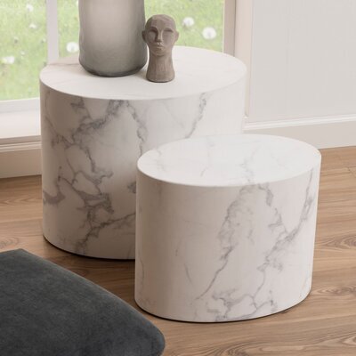 Lot de 2 tables basses 48 et 40 cm décor effet marbre blanc