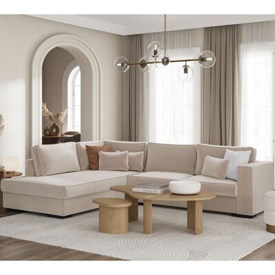 Canapé d'angle à gauche 303 cm en velours côtelé beige - AKORD