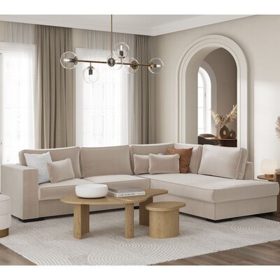 Canapé d'angle à droite 303 cm en velours côtelé beige - AKORD