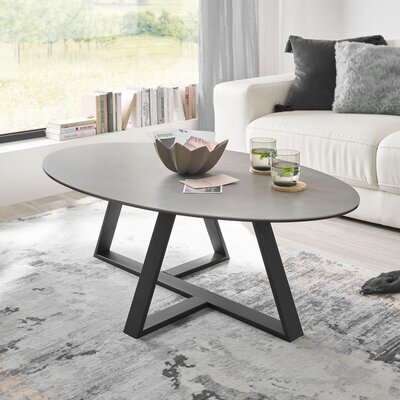 Table basse ovale 120x70x35 cm en céramique gris et pied noir