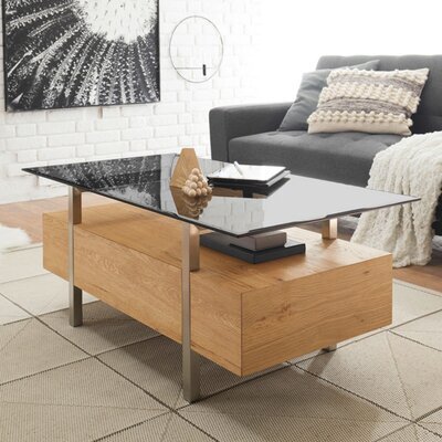 Table basse 110x60x45 cm décor chêne et verre gris