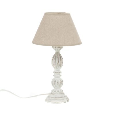 Lampe de table 20x20x34 cm en lin et bois beige et blanc