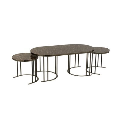 Lot de 3 tables basses 120 et 45 cm en métal marron et argenté