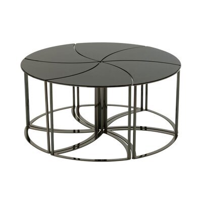 Table basse ronde 100x100x48 cm en verre et métal noir