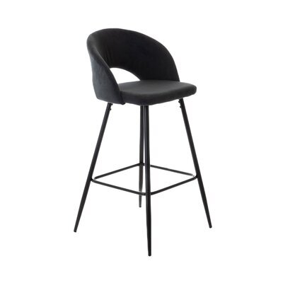 Chaise de bar 73 cm en velours gris foncé et métal noir