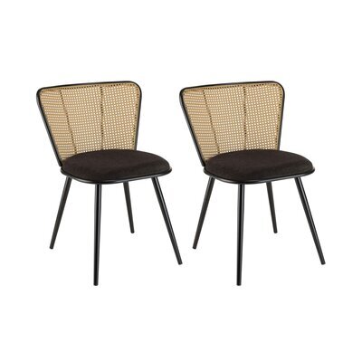 Lot de 2 chaises 54,5x60x77,5 cm en tissu noir et effet rotin - TIAGO