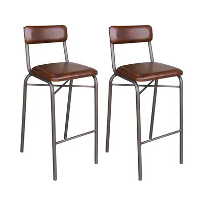 Lot de 2 chaises de bar 45x50x102 cm en cuir marron et fer gris