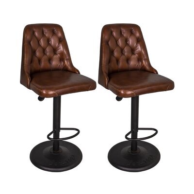 Lot de 2 chaises de bar 45x51x94/115 cm en cuir marron et métal noir