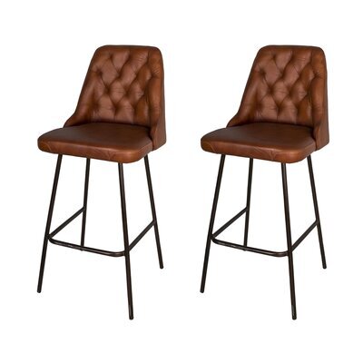 Lot de 2 chaises de bar 44x51x107 cm en cuir marron et métal noir