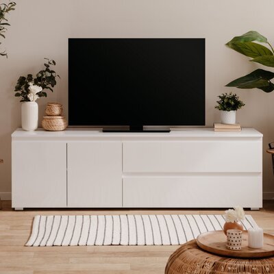 Meuble TV 2 portes 2 tiroirs 180x40,1x55 cm blanc brillant - MALIO
