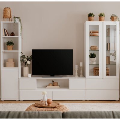 Ensemble meuble TV avec vitrine et bibliothèque blanc - MITZ
