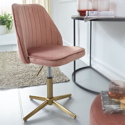 Chaise de bureau 60x60x80/100 cm en velours rose et métal doré