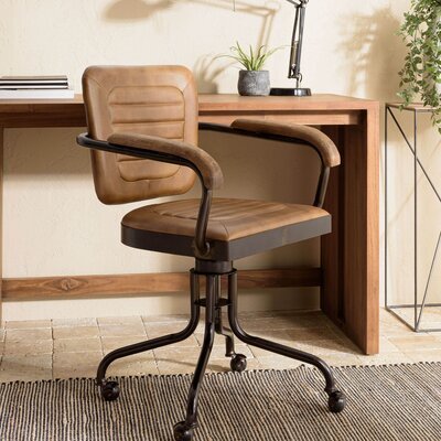 Chaise de bureau 57x53x91 cm en cuir marron - MARCEL