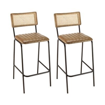 Lot de 2 chaises de bar 44x55x104 cm en rotin et cuir - MARCEL