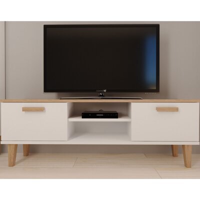 Meuble TV 2 portes 120x35x47,2 cm blanc et chêne - DENVER