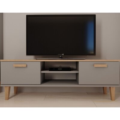 Meuble TV 2 portes 120x35x47,2 cm gris clair et chêne - DENVER