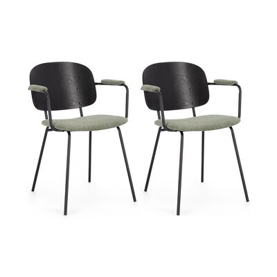Lot de 2 chaises 57x60x80 cm en tissu vert et bois noir