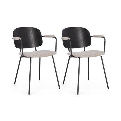 Lot de 2 chaises 57x60x80 cm en tissu écru et bois noir