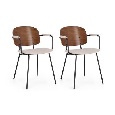 Lot de 2 chaises 57x60x80 cm en tissu beige et bois marron