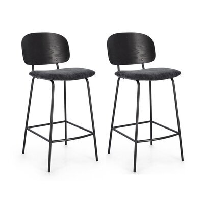 Lot de 2 chaises de bar 43,5x52,5x93,5 cm en tissu gris foncé et bois noir