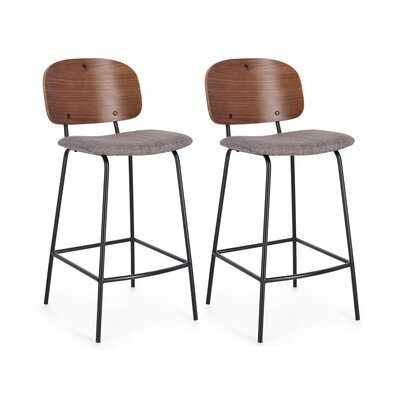 Lot de 2 chaises de bar 43,5x52,5x93,5 cm en tissu gris foncé et bois marron