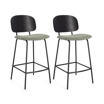 Lot de 2 chaises de bar 43,5x52,5x93,5 cm en tissu vert et bois noir